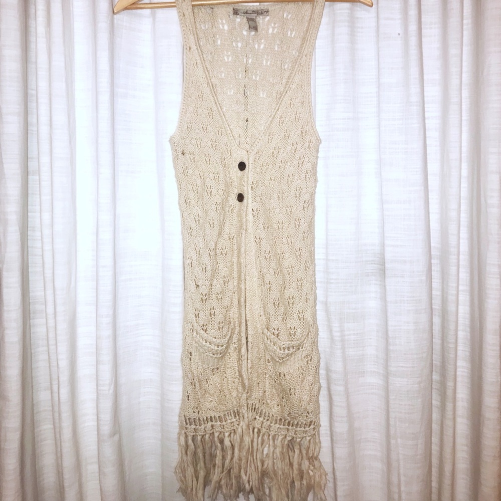 Crochet Fringe Sleeveless Cardigan